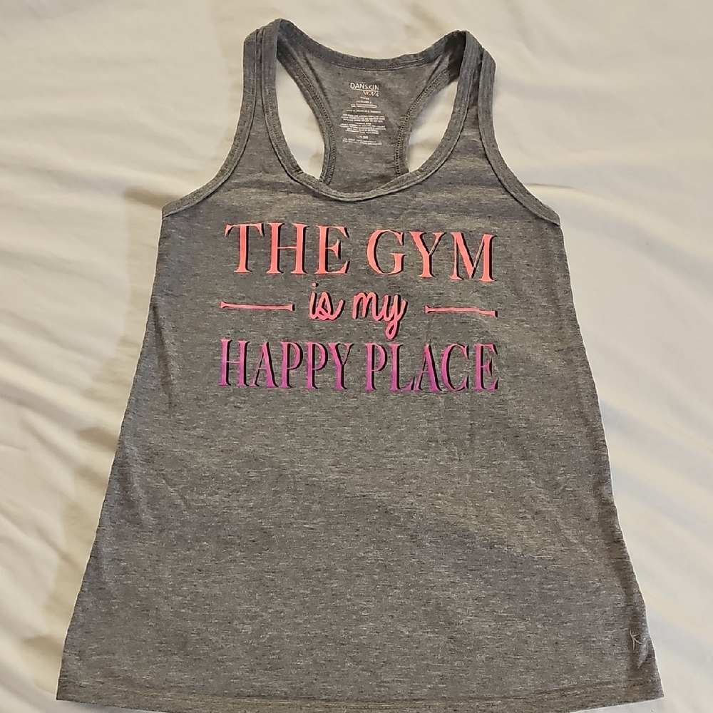 Danskin Now Gray Tank Top with Pink and Purple Text